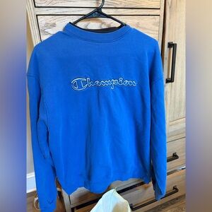 Champion Blue Sweatshirt with Gray Ribbing and White Trim